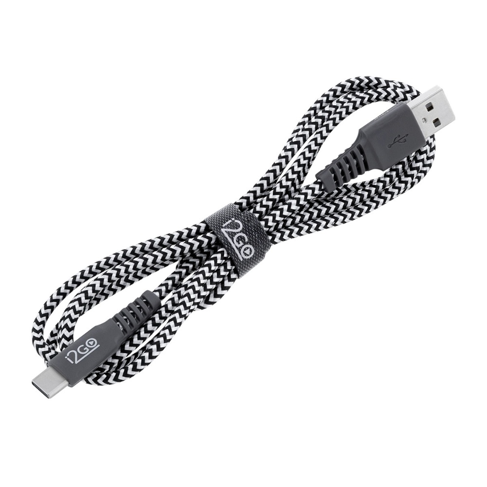 Cabo USB-A para USB-C i2GO 1,5m 2,4A Nylon Trançado Preto e Branco - i2GO Plus — foto 2