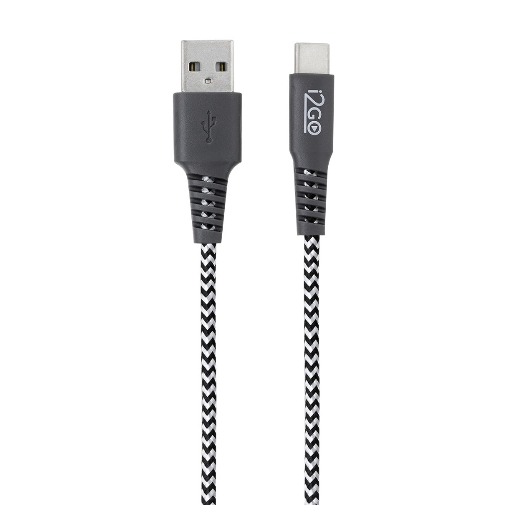 Cabo USB-A para USB-C i2GO 1,5m 2,4A Nylon Trançado Preto e Branco - i2GO Plus — foto 3