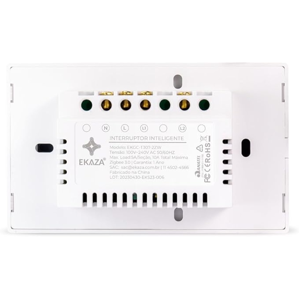 Interruptor Inteligente Touch Ekaza 2.5D Zigbee 2 botões, Compatível com Alexa, Branco — foto 5