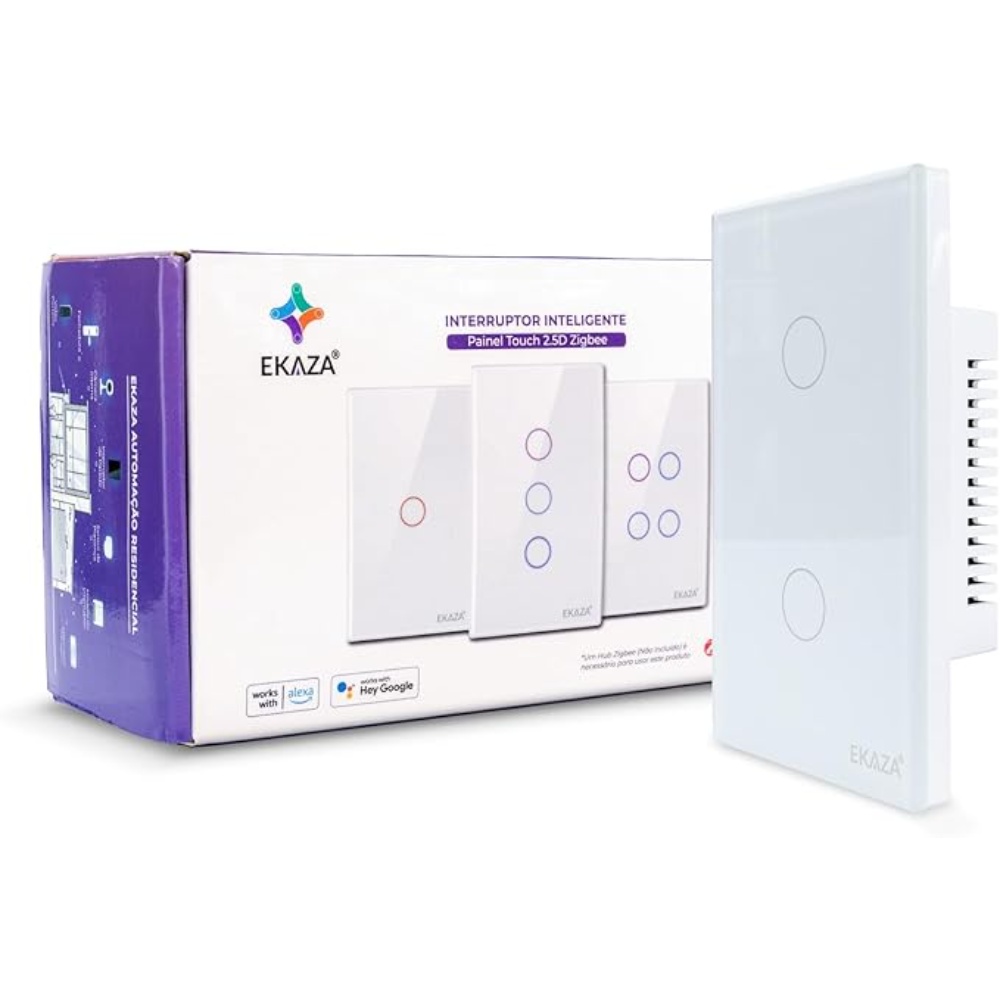 Interruptor Inteligente Touch Ekaza 2.5D Zigbee 2 botões, Compatível com Alexa, Branco — foto 6