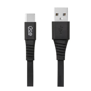 Cabo USB-A com Conector USB-C i2GO 1,2m Flexível Flat Preto i2GO Basic